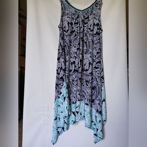 New Directions Womens Maxi Dress Size XL Color Blue White Black Leaf Print